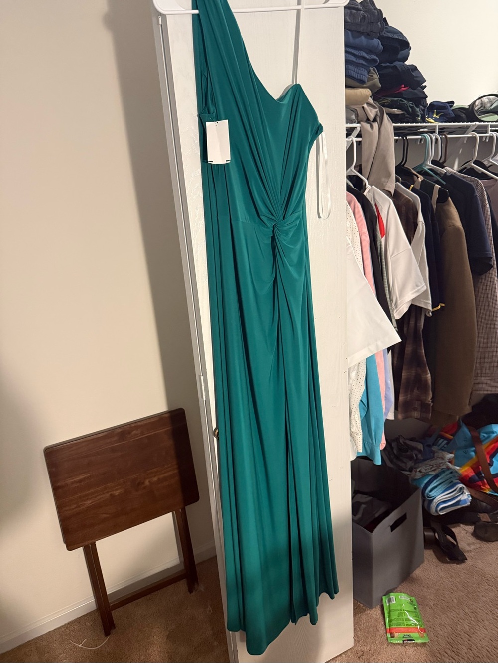 MARINA green One-Shoulder Twist-Front Maxi Dress